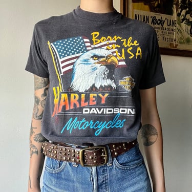 Vtg. Born In The USA Harley Davidson Tee (S)