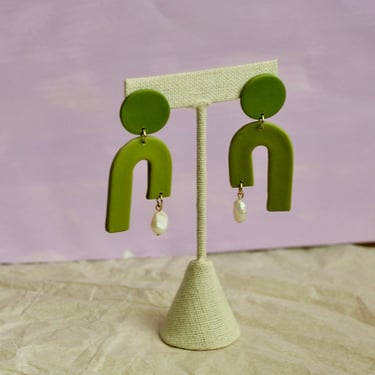 Green Geometric Large Funky Statement Earrings / Polymer Clay 