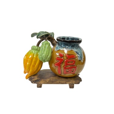 Chinese Drop Blue Tan Buddha Fingers Citrus Fruits Holder Pot Vase ws3099E 