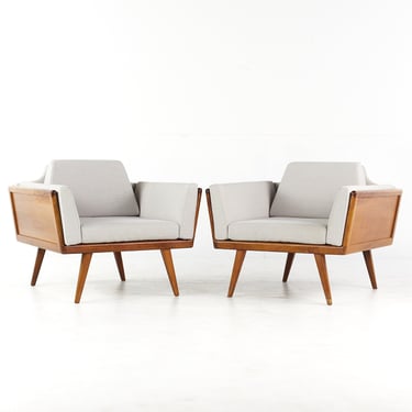 Mel Smilow Mid Century Walnut Case Lounge Chairs - Pair - mcm 