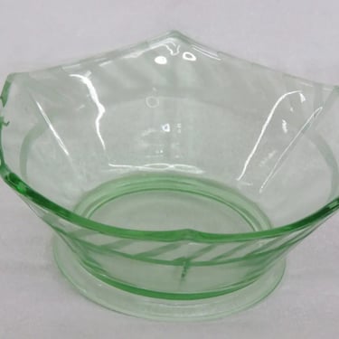 Green Depression Glass Etched Small Hexagon Serving Bowl Dish with Handles 3046B