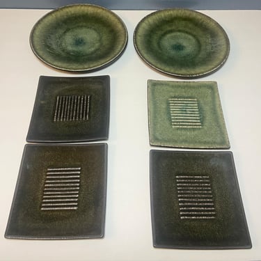 Set of Six Serving Plates- Samoa Vert (Green) by Jars - France 