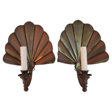 Rare pair of turn of the century shell sconces