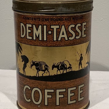 Demi-Tasse Coffee Tin Litho Label Danial Reeves Inc. New York, Vinatge collectible tins, coffee can, vintage kitchen decor 
