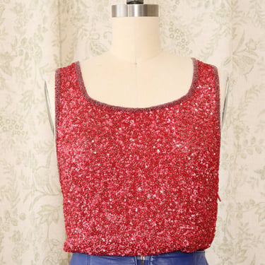 Ruby Sequined Silk Tank M