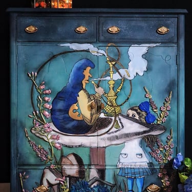 Whimsical Wonderland: Hand-Painted Alice in Wonderland Chest of Drawers 