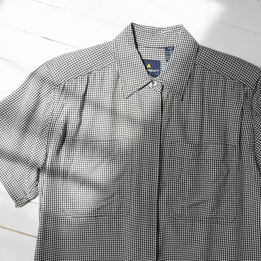 cute cottagecore blouse | 80s 90s vintage Liz Claiborne black white gingham checkered plaid academia style shirt 