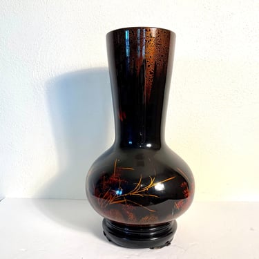 Lacquered Koi Fish Wood Vase 