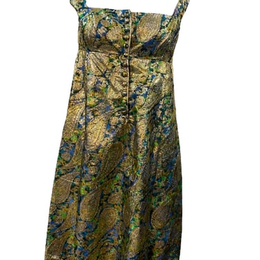 Saks Fifth Avenue 60s Psychedelic Gold Lame Paisley Mini Dress