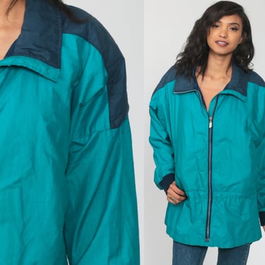 The North Face Jacket Turquoise Windbreaker 90s Jacket Vintage Blue Jacket Nylon 1990s Sportswear Coat Retro Medium Large 