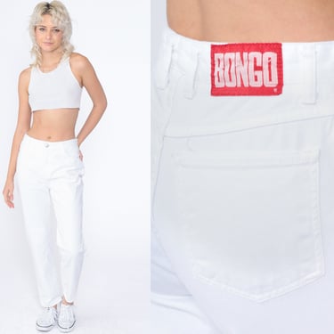 White Mom Jeans 90s Bongo Jeans Retro High Waisted Rise Slim Tapered Leg Denim Pants Plain Skinny Streetwear Basic Vintage 1990s Small S 28 