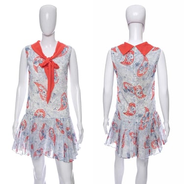1960's Mikey Jrs White Floral Print Sailor Dress Size S