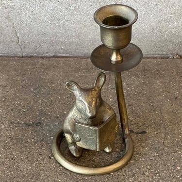 Brass Mouse Reading a Book Candle Holder