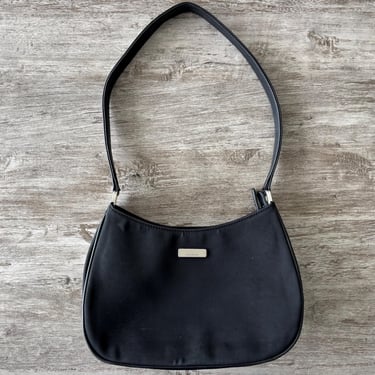 90s Vintage Liz Claiborne Handbag Black Nylon Shoulder Bag Purse Silver Hardware 