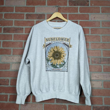 Vintage 90s Sunflower Artwork ORIGINAL Crewneck Sweatshirt - Large 
