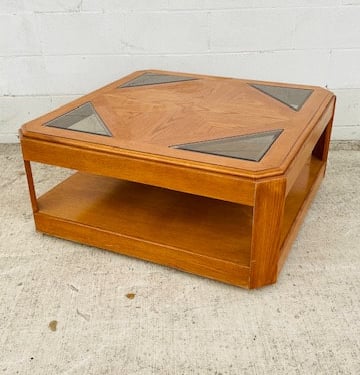 2 Tier Oak and Glass Coffee Table on Casters