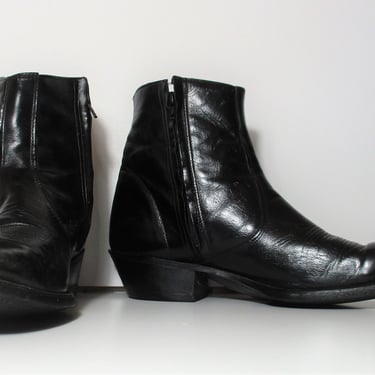 Vintage Laredo Black Leather Western Ankle Boots, Size 11D Men, Side Zip, cowboy boots 