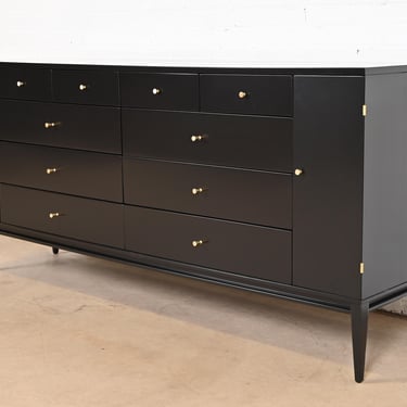 Paul McCobb Planner Group Black Lacquered 20-Drawer Dresser, Newly Refinished