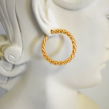 Vintage Monet Gold Metal Hoop Earrings 