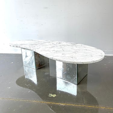 Vintage post mod kidney shaped marble top table with glass base 