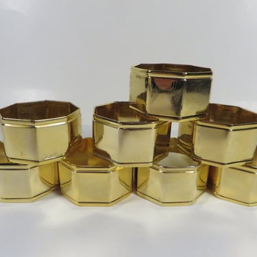 Vintage Brass Napkin Rings - Set of 8 Brass Octagon Napkin Rings 
