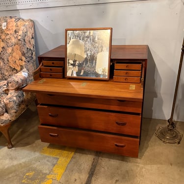 Peter Hvidt Danish Teak Vanity with Drop-Down Desk and Drawers