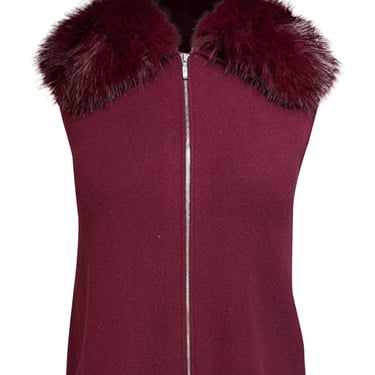 The Cashmere Project - Maroon Cashmere Zipper Front Vest w/ Faux Fur Collar Sz S