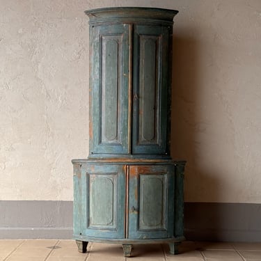 18th C. Blue Swedish Corner Cabinet Dated 1796