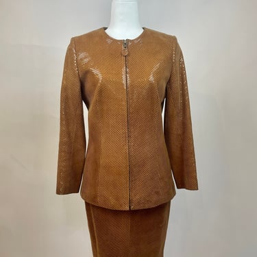 1970s Suede Suit with Embossed Circle Print 