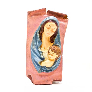 VINTAGE: Resin Madonna and Child Plaque - Virgin Mary Infant Jesus Wall Plaque - Alabaster Plaque - Catholic Christian - SKU 27-C3-00012532 