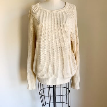 Vintage 1980s Cream Cotton Sweater / S-M-L 