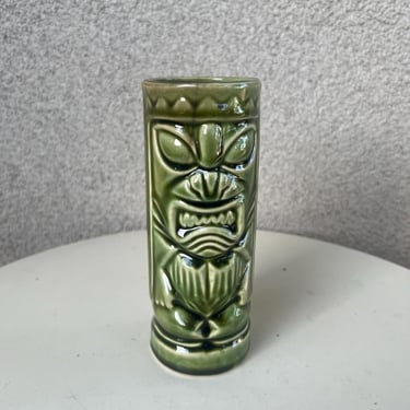 Vintage Tiki Mug Green Ceramic 3D Hawaiian God Orchids of Hawaii 