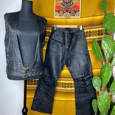 Vintage 70s HEAD NORTHWEST Leather Vest and Pants Set Men’s Small/Women’s Medium-Large 