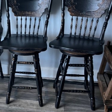 Farmhouse stools dining chairs hand painted stools  custom color antique black painted chairs kitchen chairs 2 stools chair farmhouse decor 