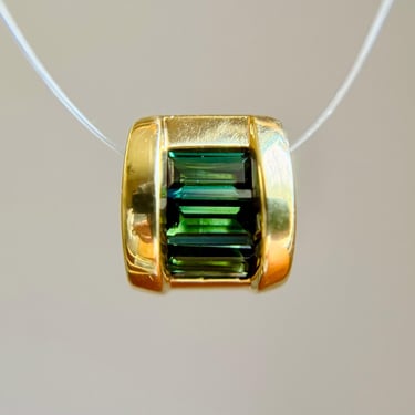 Vintage H Stern 18K Gold Green Tourmaline Baguette Omega Slide Pendant 3.8g 