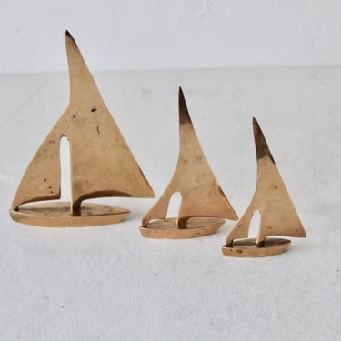 Vintage Curtis Jere Style Hollywood Regency Modern Decorative Brass Sailboats-Set of 3 