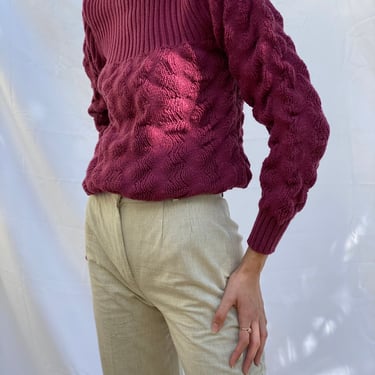 Vintage Slouchy Sweater / Knitwear / Wine Boatneck Chunky Sweater Sweater / 1980's sweater / Nipped Waist Sweater / Knubby Knit Top 