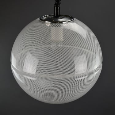 Vintage Transparent Round Light with Stripes, Meblo for Guzzini Sfera, Plastic Globe Ceiling Lamp, Mid Century Modern Ceiling Lamp, MCM 70s 