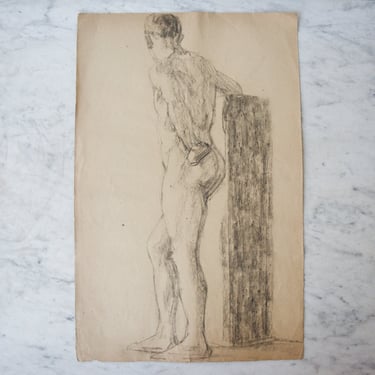 19th Century Sketch | Standing Nude with Pillar