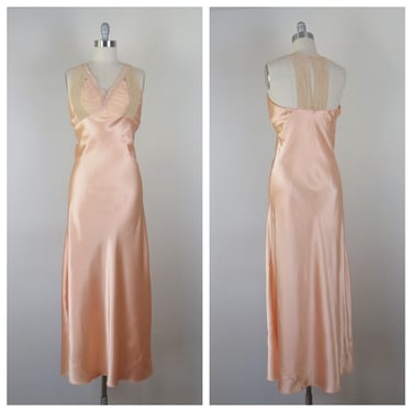 Vintage 1930s satin nightgown, slip dress, dressing gown, lingerie, boudoir, small, medium 