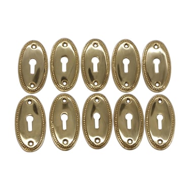 Set of 10 Olde New Solid Brass Oval Beaded Door Keyhole Covers