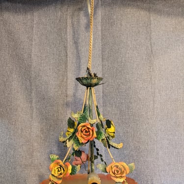 Tin and Glass Floral Chandelier