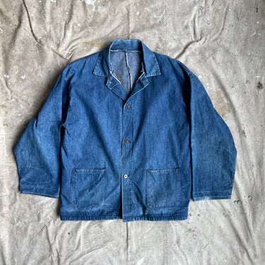 Size XXL Vintage 1940s War Model 2 Pocket Selvedge Denim Chore Coat 2197 