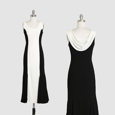 Jessica McClintock gown | Vintage 90s color block black + white dress 