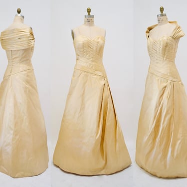 Vintage Strapless Ball Gown Dress Gold Champagne Silk Evening Wedding Dress Gown Mother Of the Bride Silk Tan Ball Gown Fabian Molina 