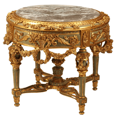 Table Louis XVI Style Parcel Gilt &amp; Painted Center, 36 Ins. ,Beauty, Vintage!!