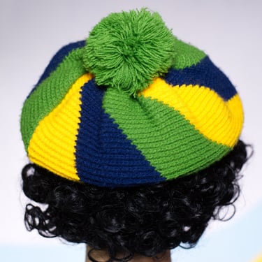 Vintage 1960s Knit Pom Pom Beret Hat 