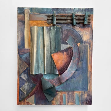 Abstract Painting Sculptural Art Mid Century Modern Georgia Storti Modern Art 90s Canvas Collage Vintage 
