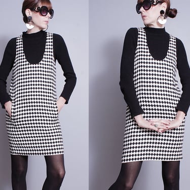 Vintage 1990's | Black and White | Check | Jumper | Mini | Dress | XS/S 