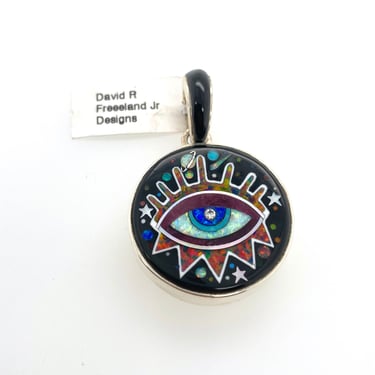 David R Freeland Jr Multi Stone Inlay Cosmic GALAXY EVIL EYE Pendant Sterling Silver Artisan 